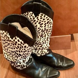 Cowgirl boots, western pony fur pattern, Italian leather, leather lined inside